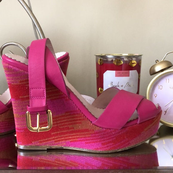 NEW M Missoni Pink Orange Leather Strappy High Heel Wedge Sandals - Picture 2 of 10